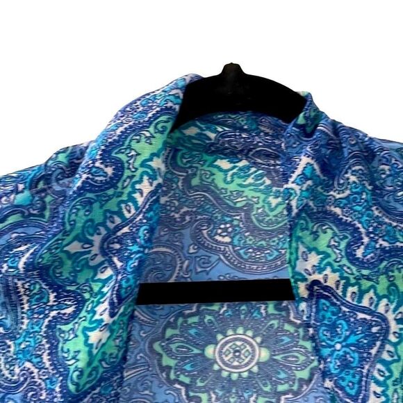 Large blue and aqua medallion pattern long rectangle scarf - Picture 8 of 10